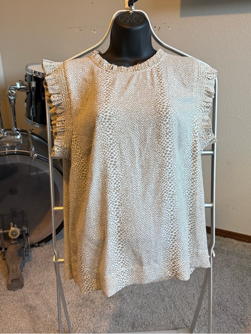 Womens Cream Animal-Print Ruffle Sleeve Top Dr.2